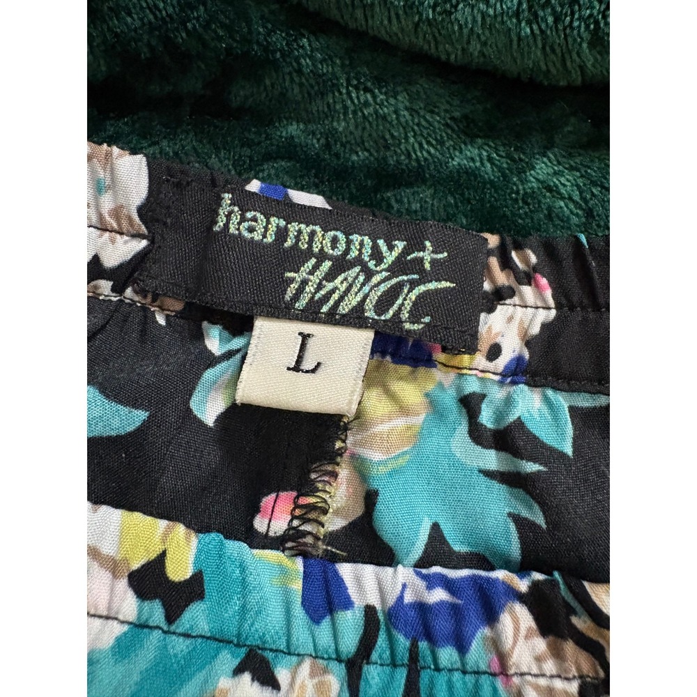 Harmony + Havoc Womens Floral Pom Pom Trim Shorts Black Blue Yellow Large